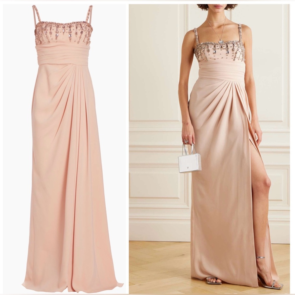 ZUHAIR MURAD Crystal-embellished draped cady gown Cream Maxi Dress